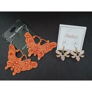 Honeybee & Butterfly Insect Bugs Hanging Dangle Earrings Set of 2 Jewelry Gift